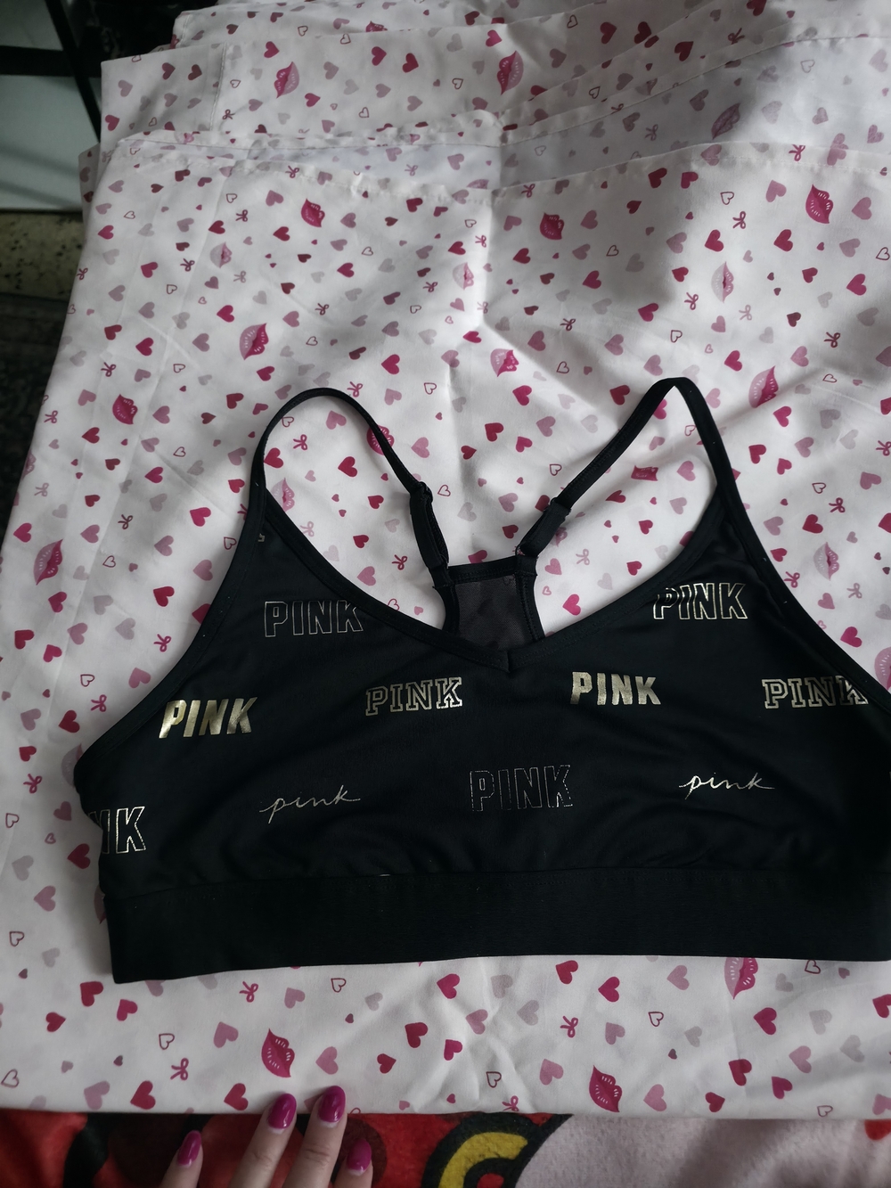 PINK Victoria's Secret Black Logo-Print Racerback Bralette